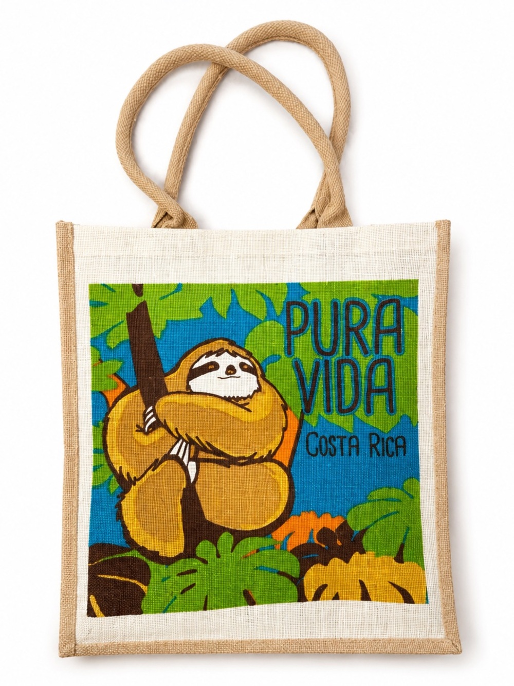 Pura Vida Costa Rica Sloth Jute Tote Bag NWOT